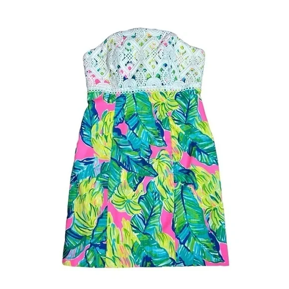 Lily Pulitzer Brynn Pink Sunset Strapless Dress Sz. 0 - Picture 4 of 15